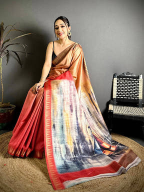 Designer Half Half Tussar Saree with Zari Checks