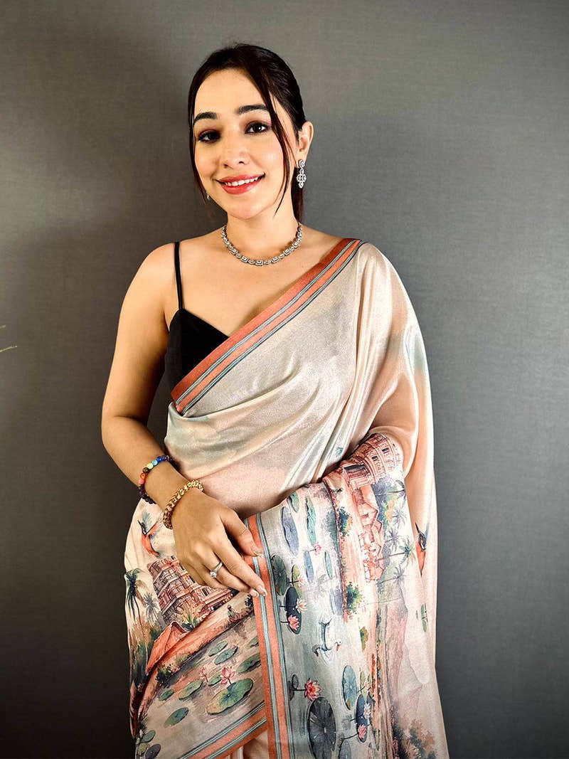 Royal Tussar Landscape Digital Saree