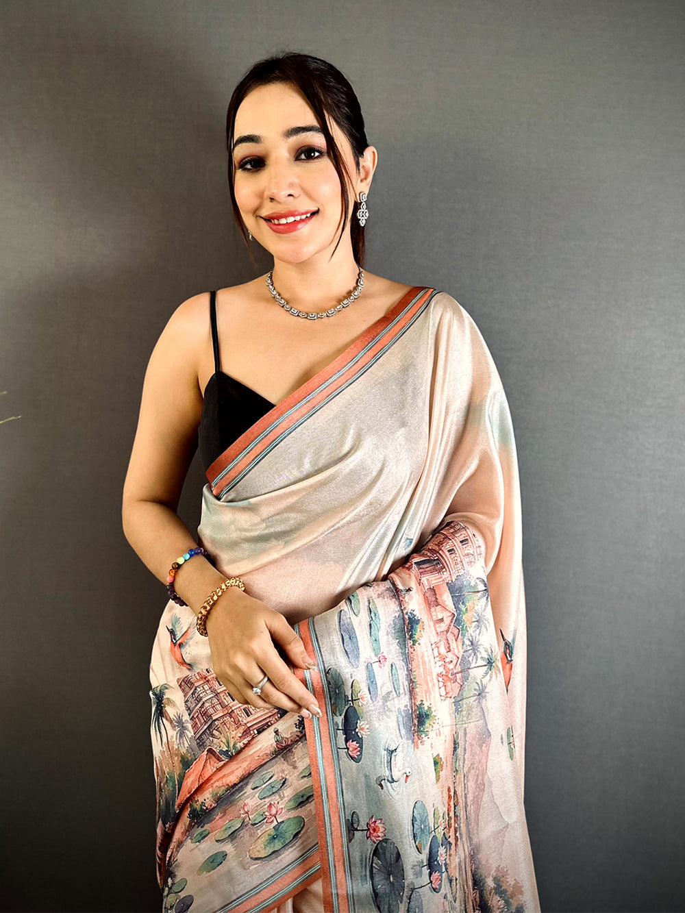 Royal Tussar Landscape Digital Saree