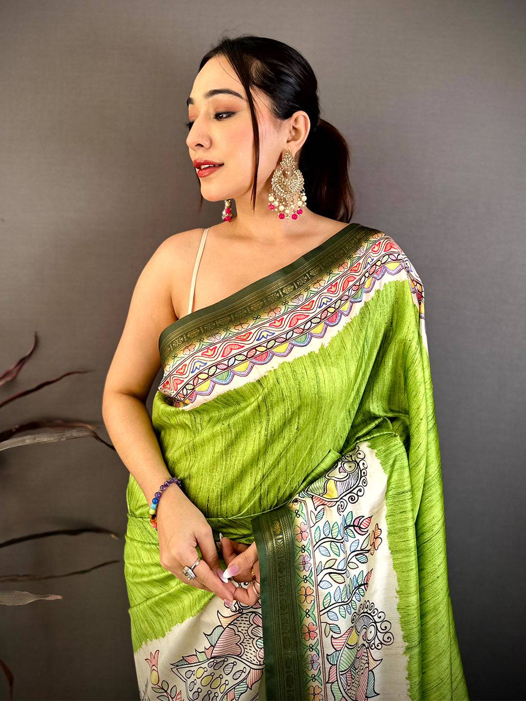 Opulent Madhubani Print Soft Silk Saree