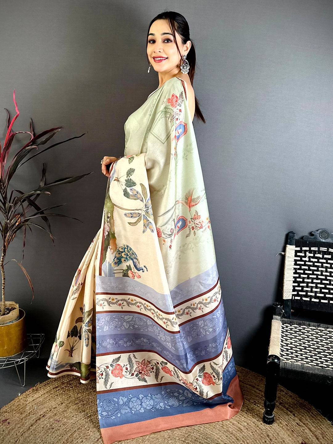 Heritage Manipuri Ombre Block Print Saree