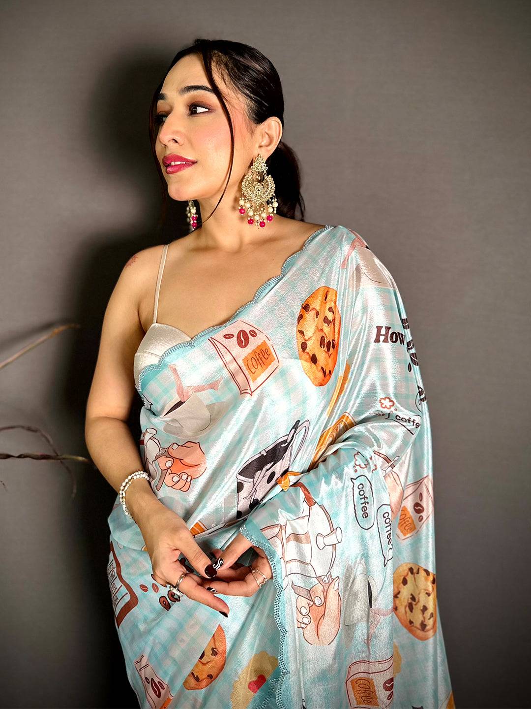 Elegant Diamond Work Chiffon Saree