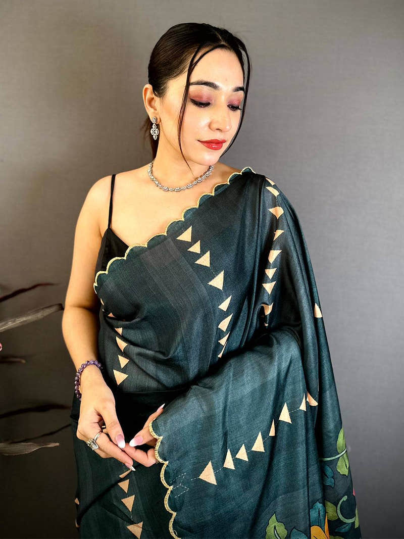 Heritage Kalamkari Cutwork Tussar Saree