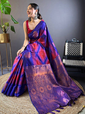 Rose Red Tussar Silk Ikkat Weaving Saree

