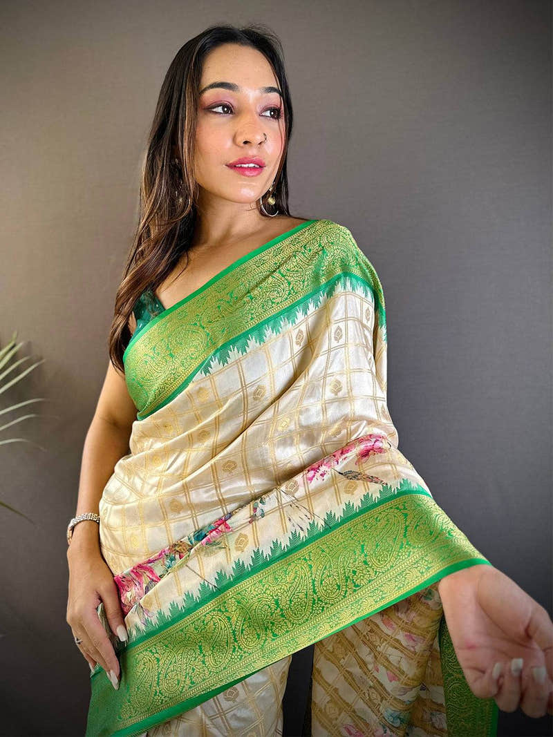 Green Floral Bloom Kovai Rettapet Saree