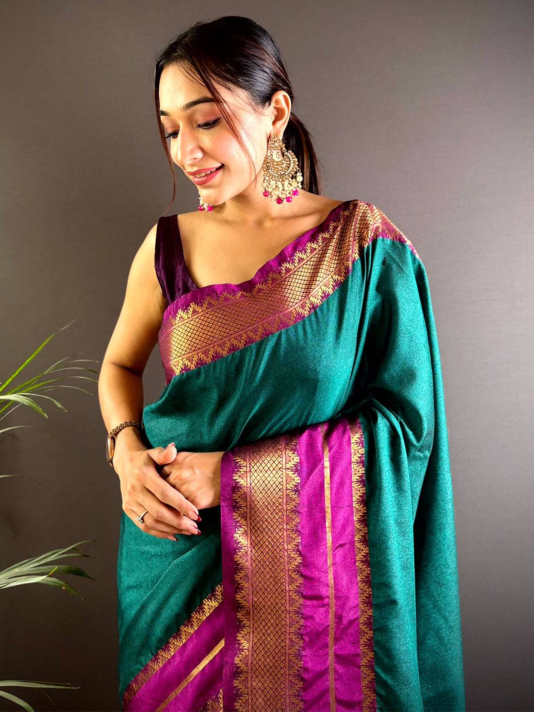Gold Zari Magenta Accent Saree