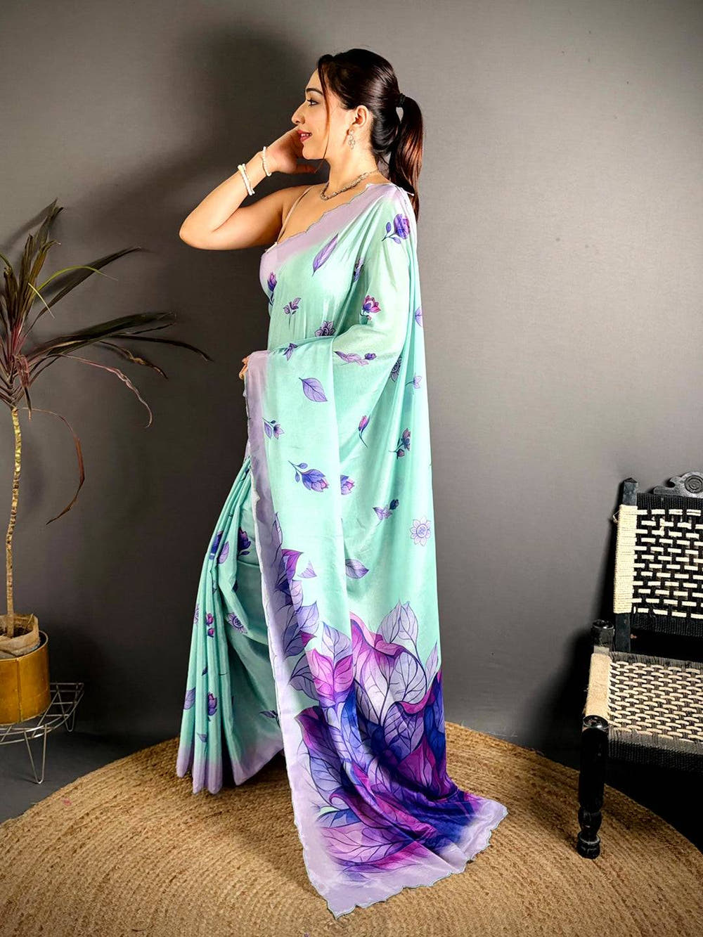 Regal Chinnon Embroidered Border Saree