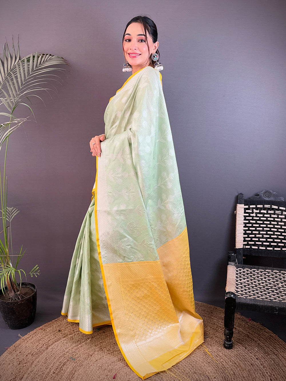 Pastel Green Kota Kora Meenakari Saree