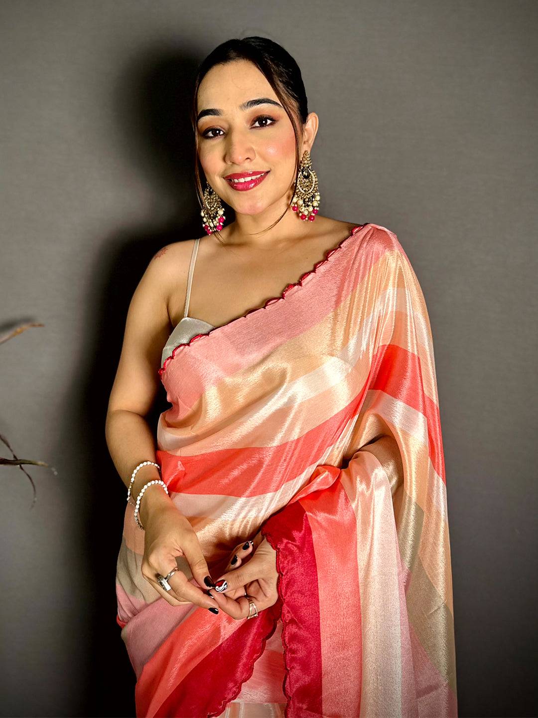Celebrity Striped Print Soft Chiffon Saree