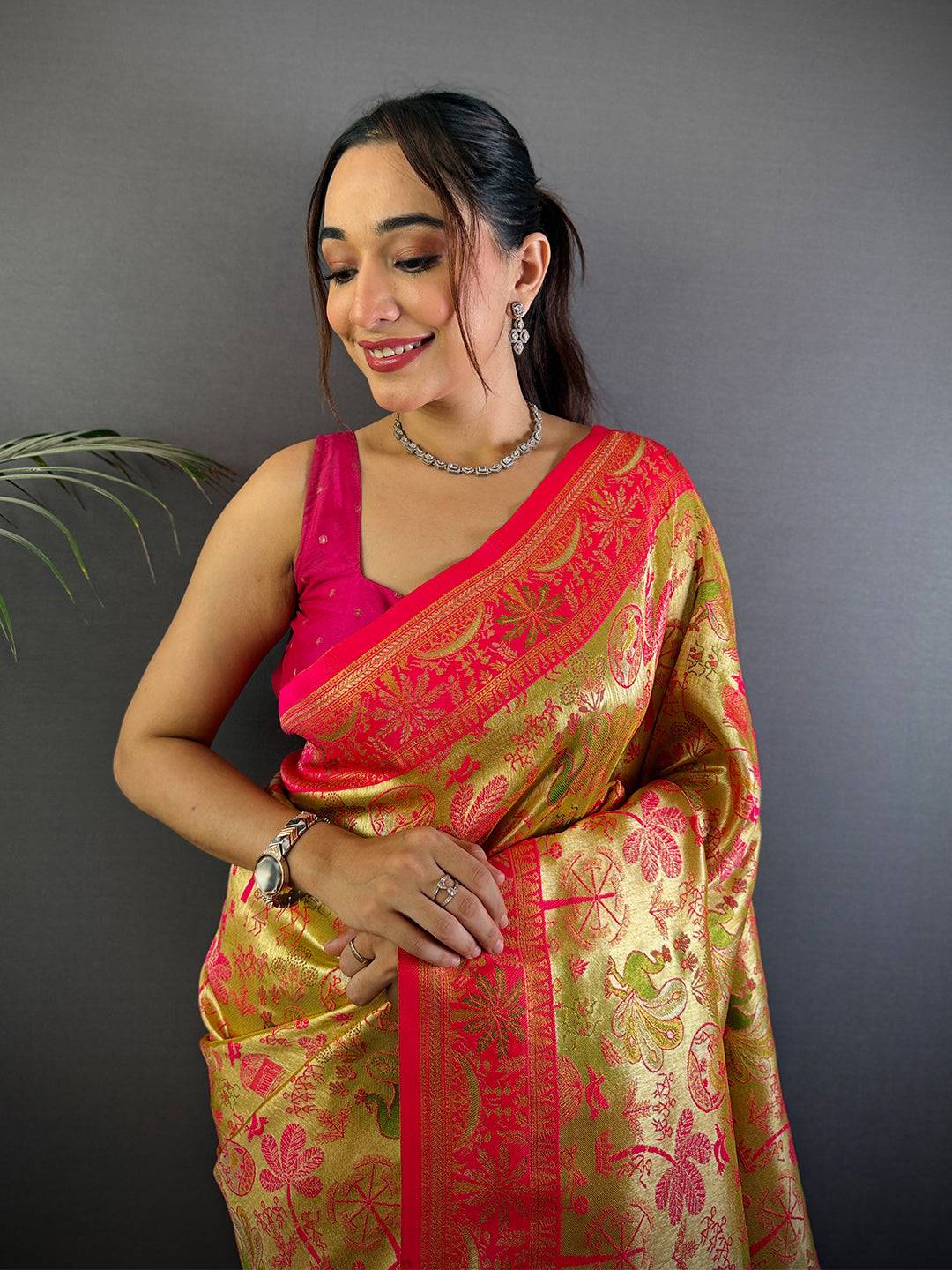 Regal Warli Gold Zari Dharamavaram Silk Saree