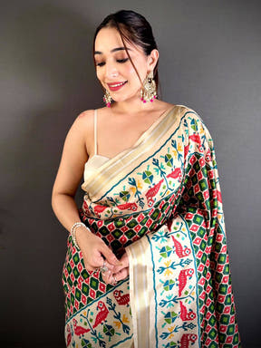 Heritage Ikkat Soft Kanchi Silk Saree