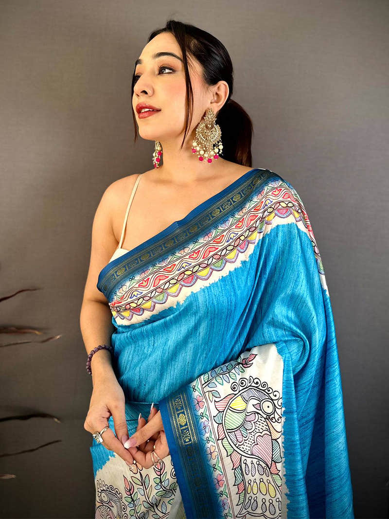 Radiance Madhubani Print Soft Silk Saree