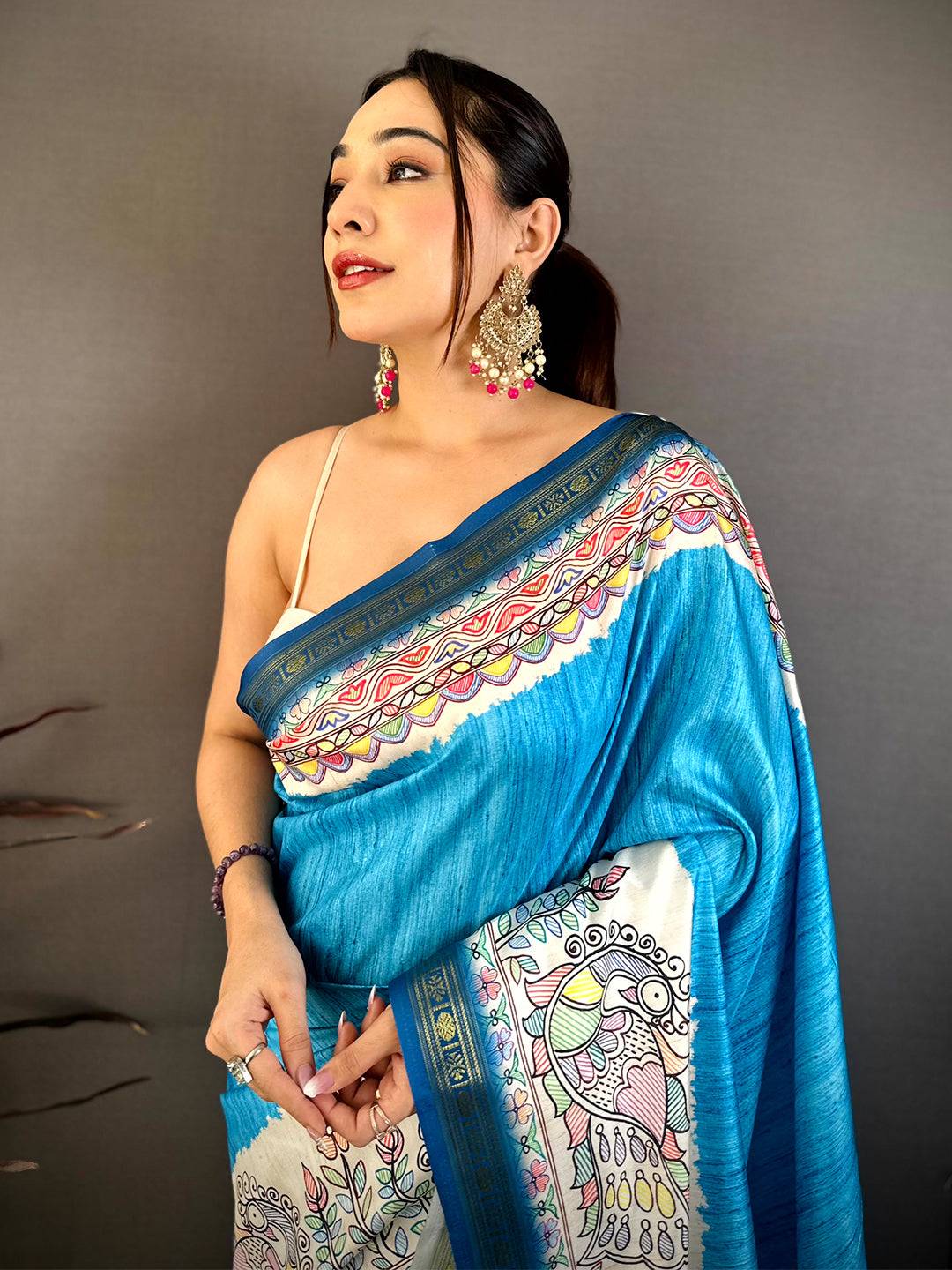 Radiance Madhubani Print Soft Silk Saree