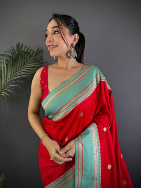 Royal Red Soft Silk Floral Butta Saree