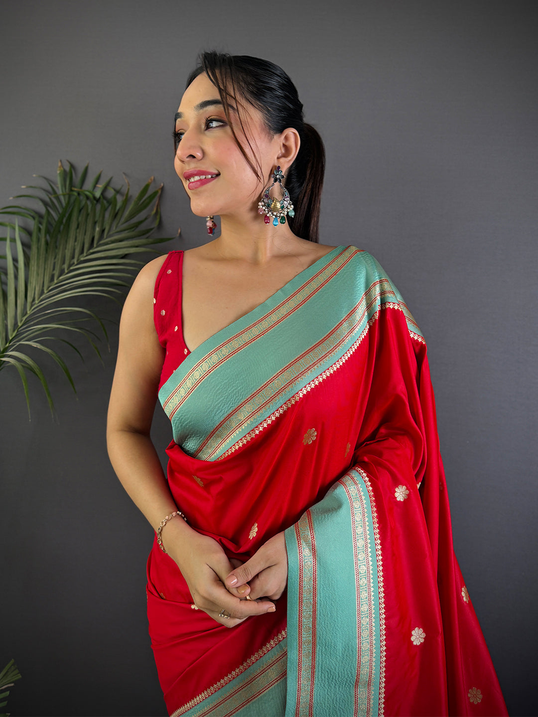 Royal Red Soft Silk Floral Butta Saree