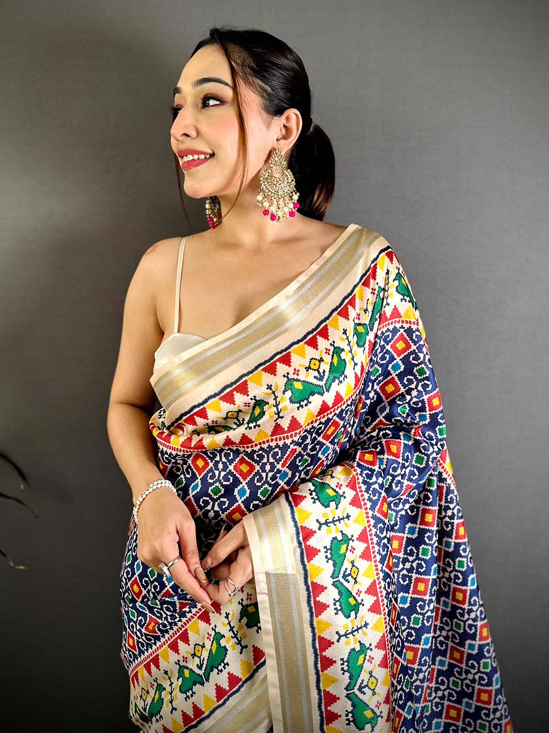 Navy Soft Kanchi Silk Patola Weave Saree