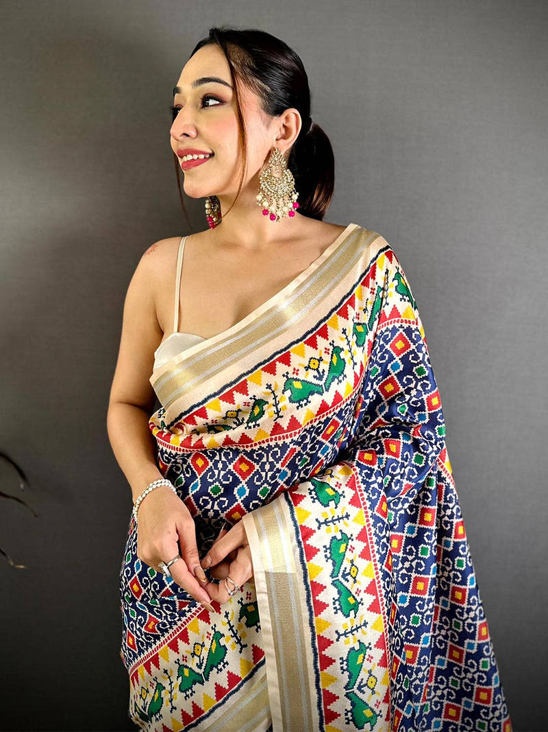 Navy Soft Kanchi Silk Patola Weave Saree