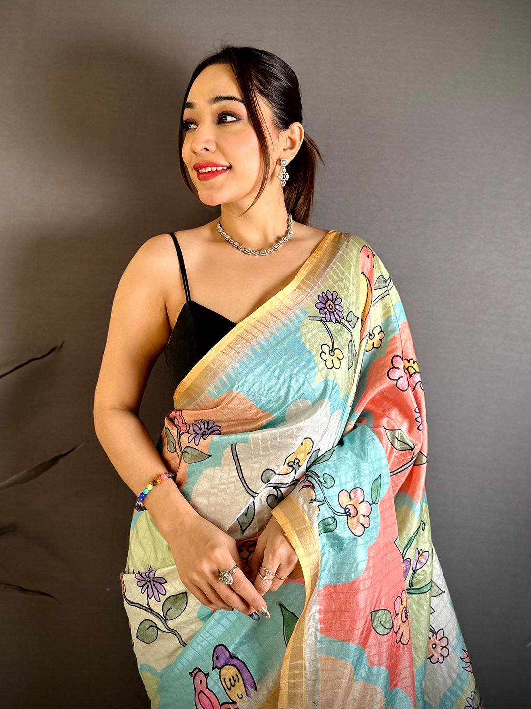 Opulent Folk Art Tussar Ghicha Saree
