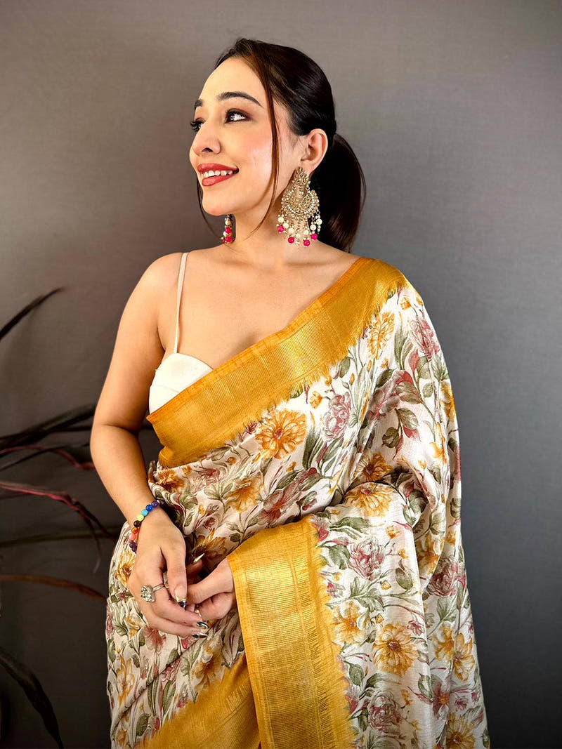 Mustard Floral Beauty Designer Saree