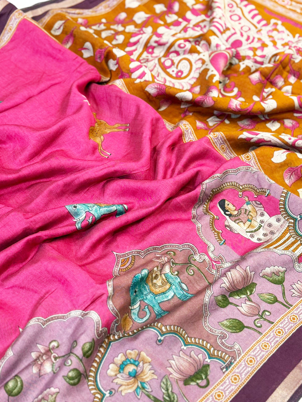 Pink Mul Kalamkari Printed Saree


