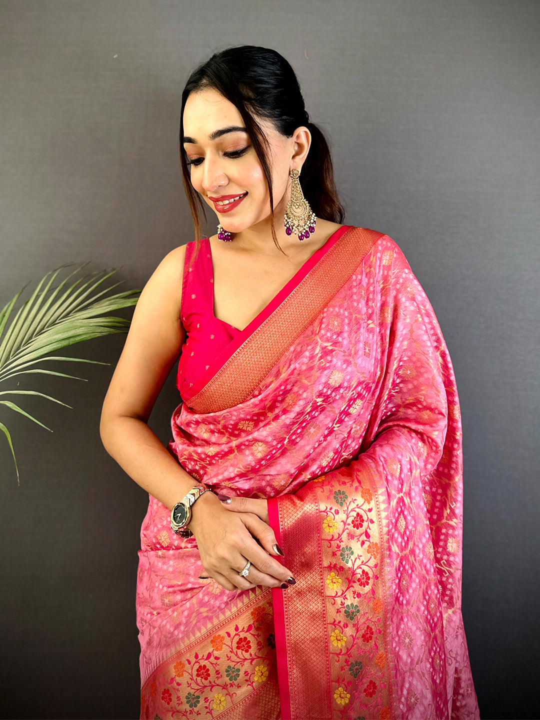 Baby Pink Banarasi Minakari Katan Silk Saree