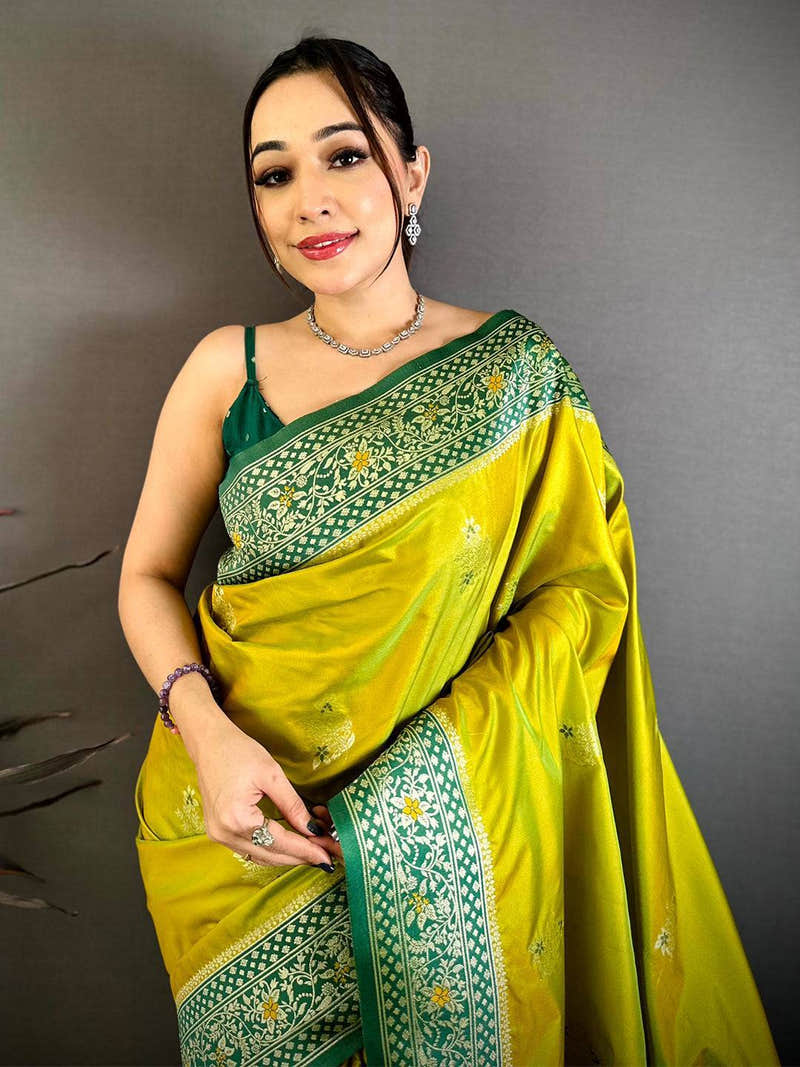 Lime Yellow Grace Gadwal Silk Saree