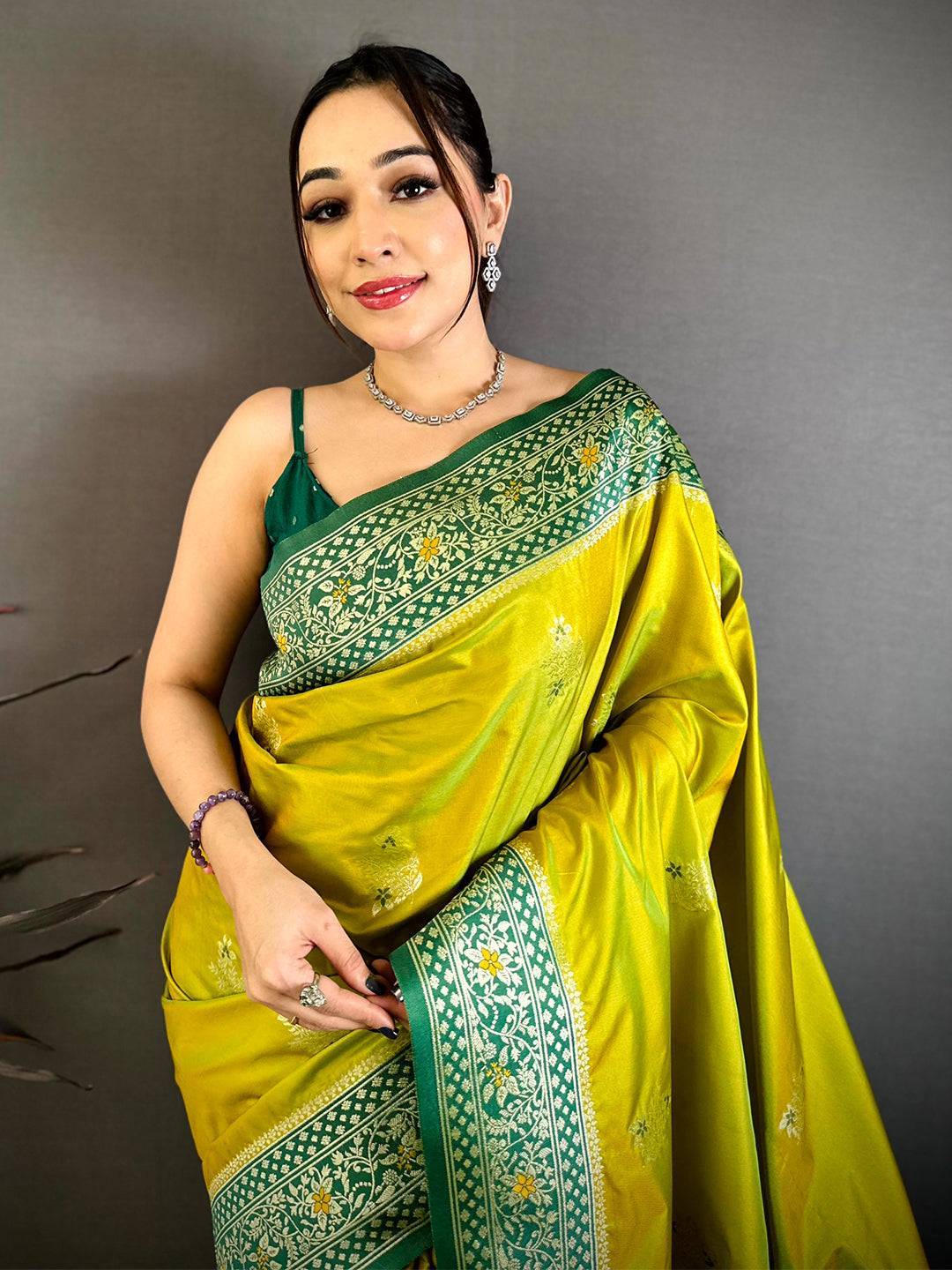 Lime Yellow Grace Gadwal Silk Saree