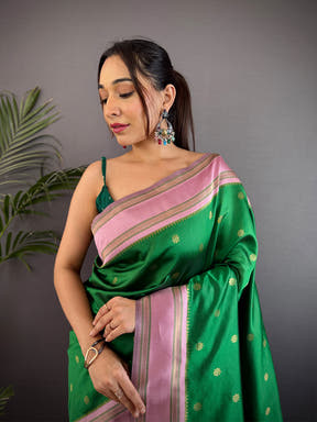 Green Silk Blend Floral Saree