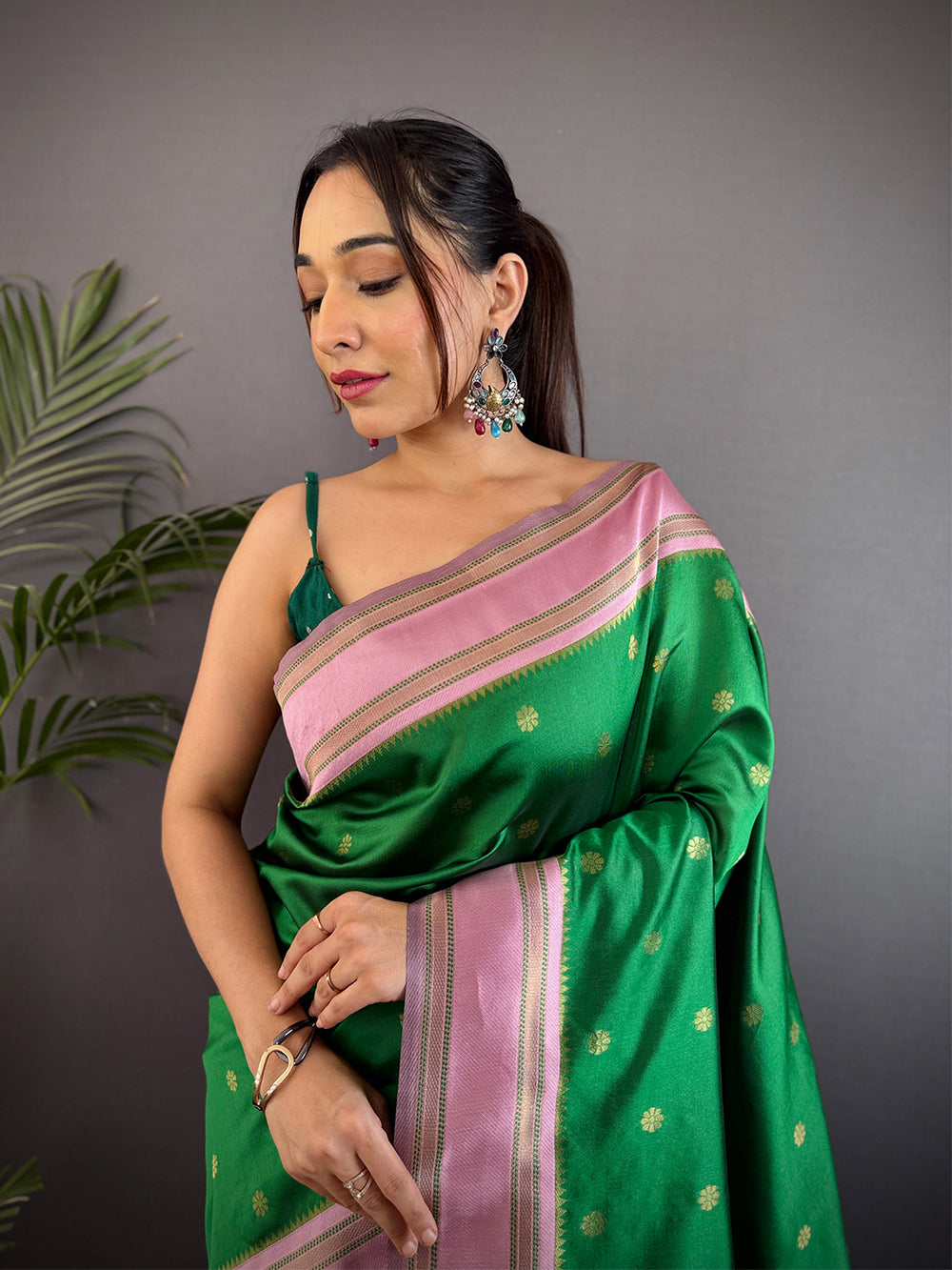 Green Silk Blend Floral Saree