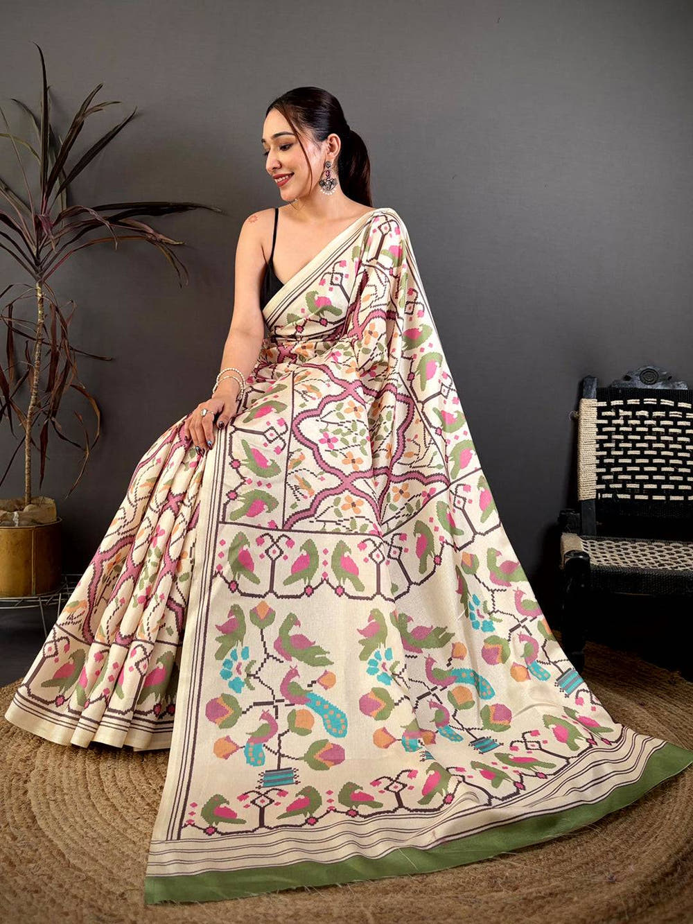 Ikkat Paithani Fusion Tussar Manipuri Saree