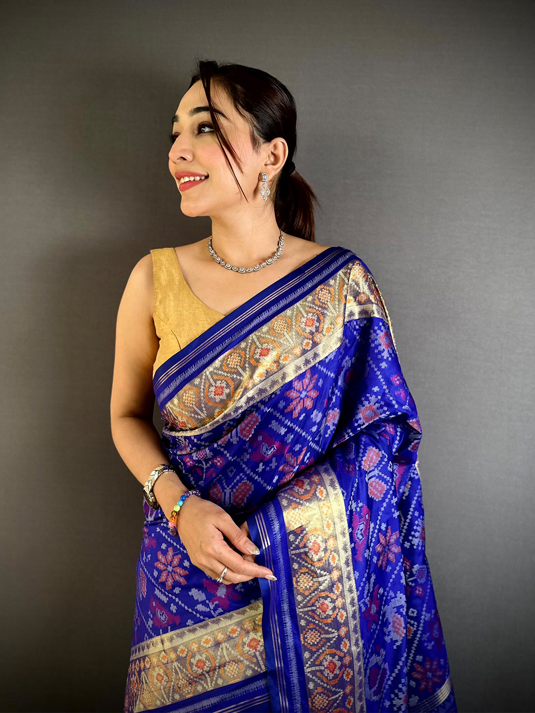 Blue Double Ikkat Heritage Saree