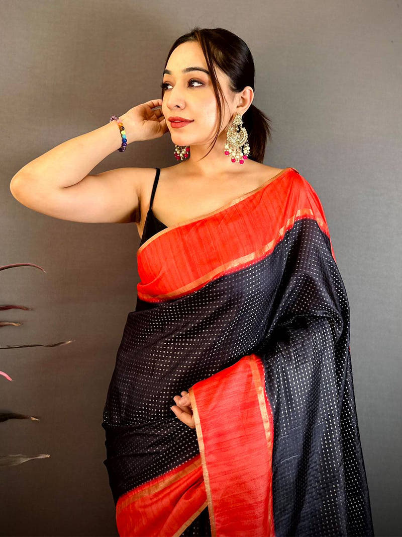 Black Tussar Gold Zari 1000 Butti Saree