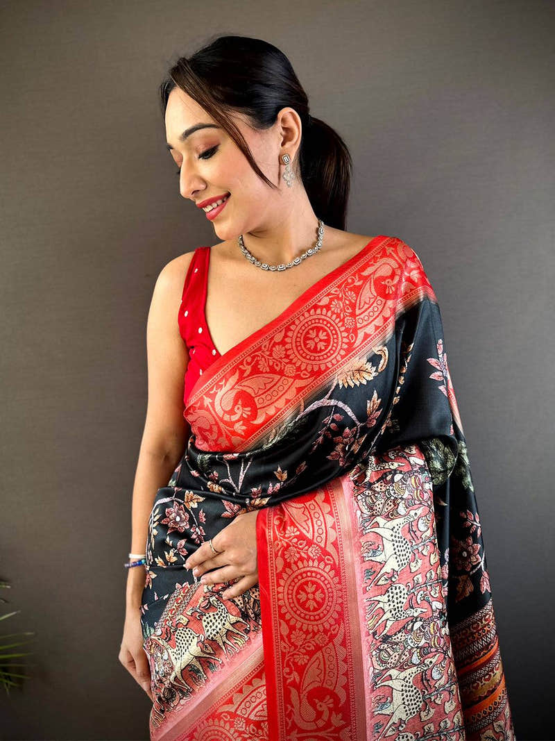 Black Yevla Paithani Soft Silk Saree