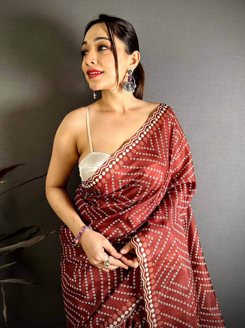 Classic Tussar Bandhej Kalamkari Saree