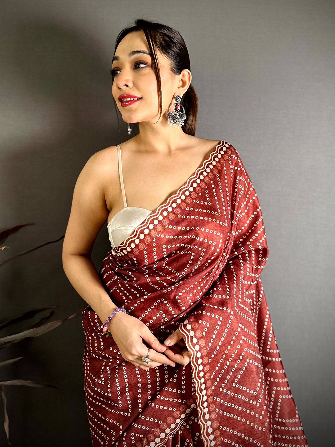 Classic Tussar Bandhej Kalamkari Saree