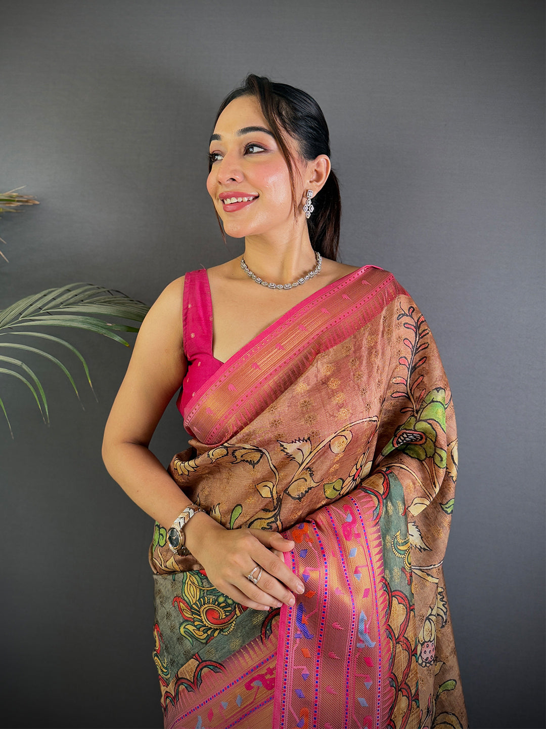 Heritage Kalamkari Printed Tissue Saree