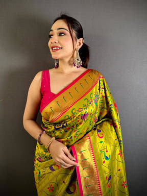 Green Patola Motif Soft Silk Saree


