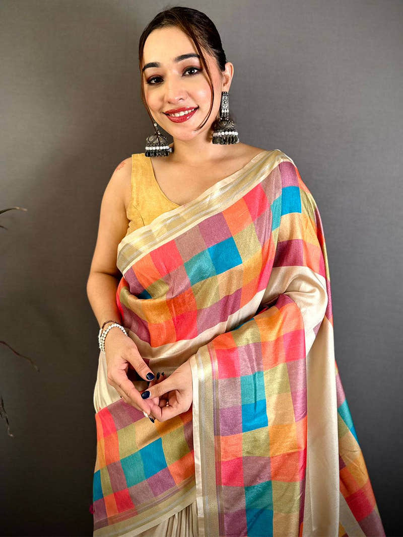 Soft Silk Multi Box Print Gaji Pallu Saree