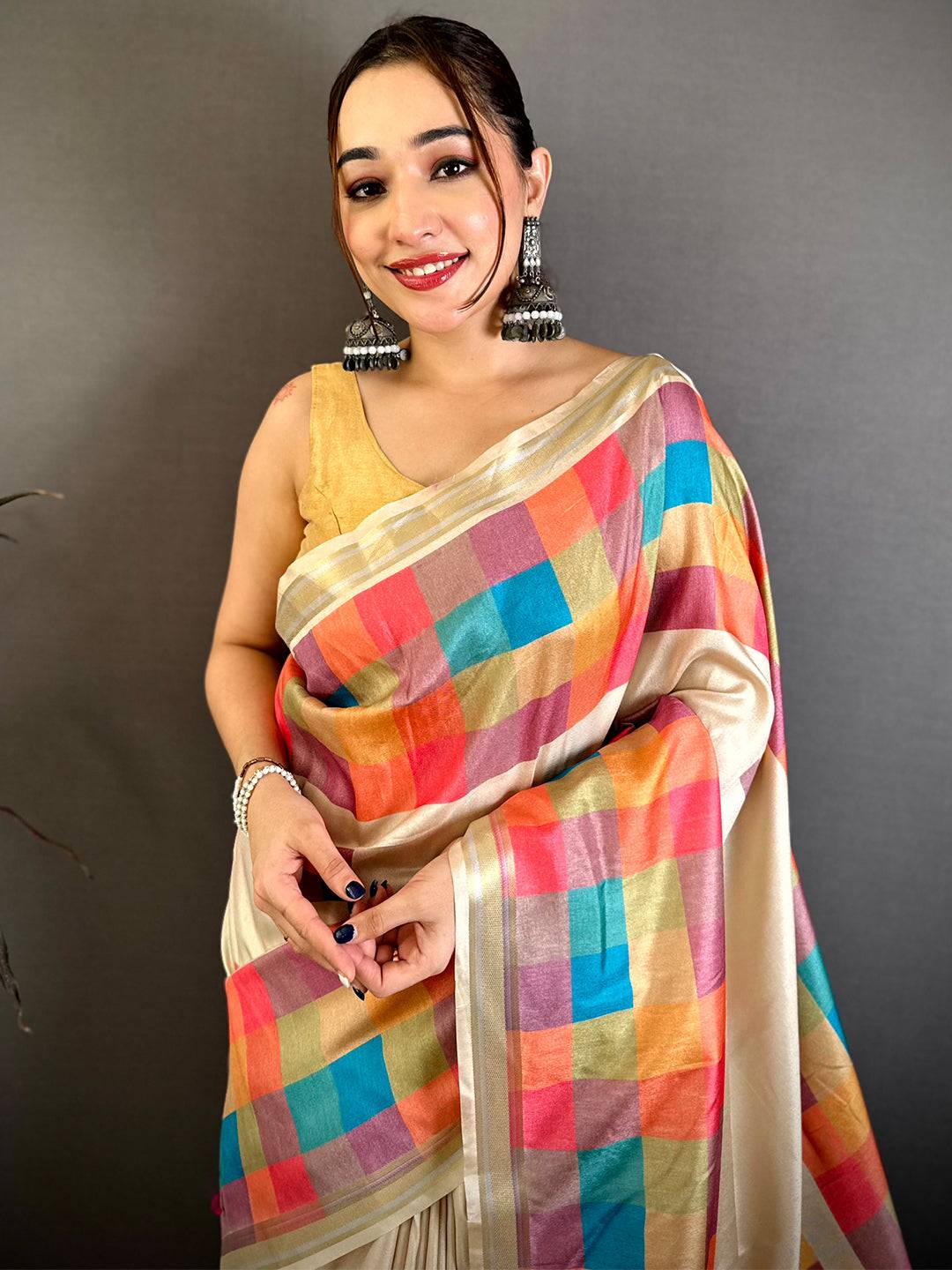 Soft Silk Multi Box Print Gaji Pallu Saree