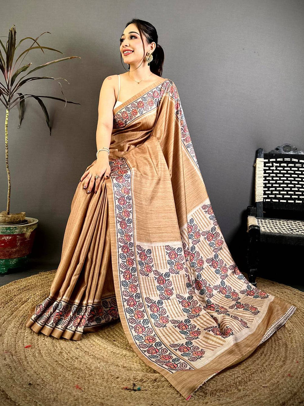 Classic Ikkat Minakari Tussar Silk Saree