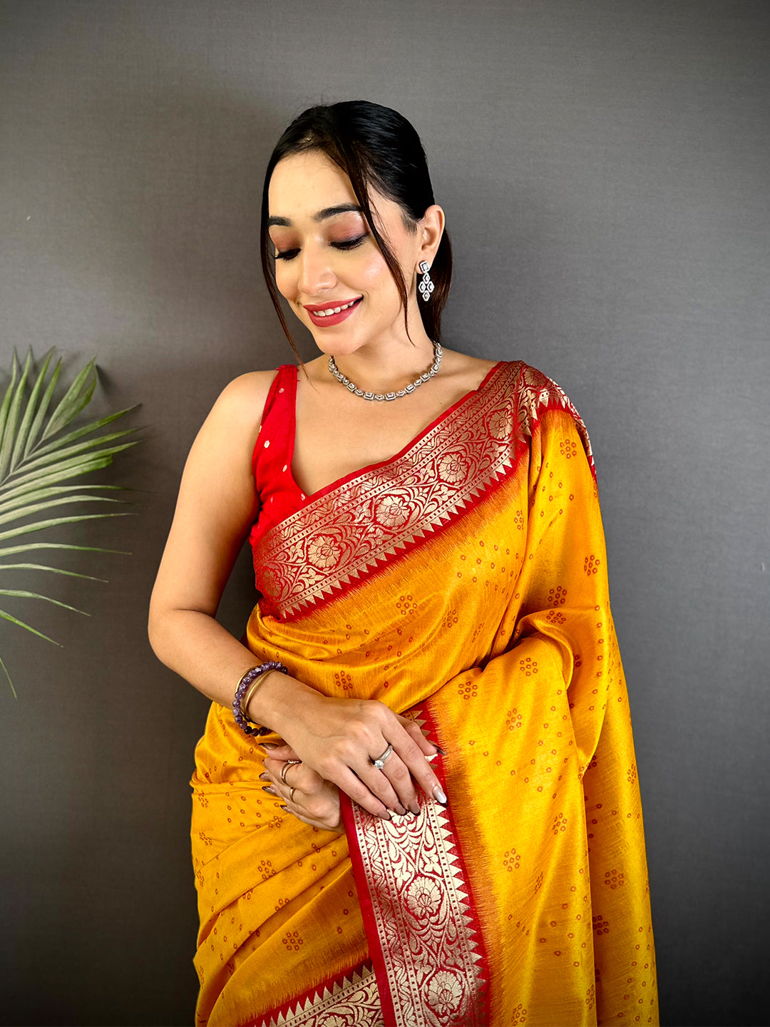 Yellow Bandhej Pochampally Raw Silk Saree