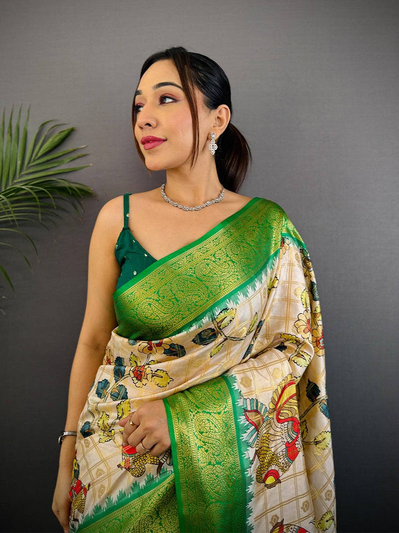 Vibrant Banarasi Kalamkari Printed Saree


