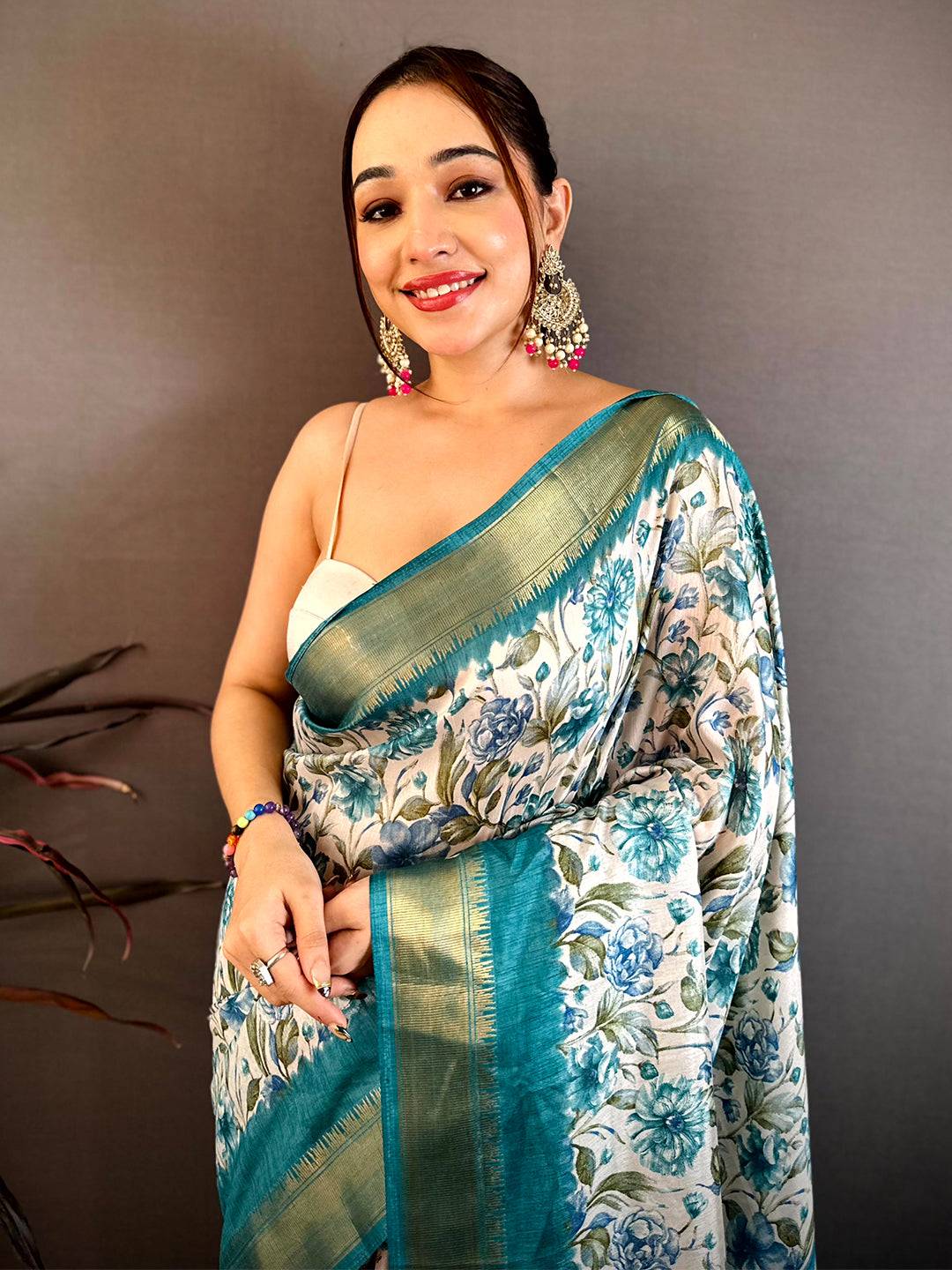 Teal Floral Beauty Designer Saree