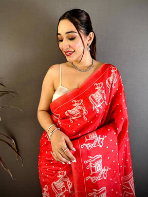 Classic Tussar Ikkat Batik Print Saree