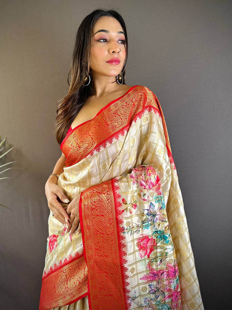 Red Floral Bloom Kovai Rettapet Saree