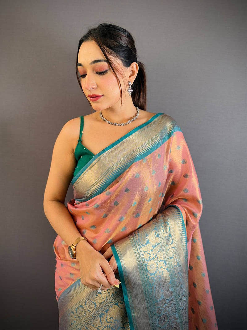 Pink Kanjivaram Zari Tissue Saree