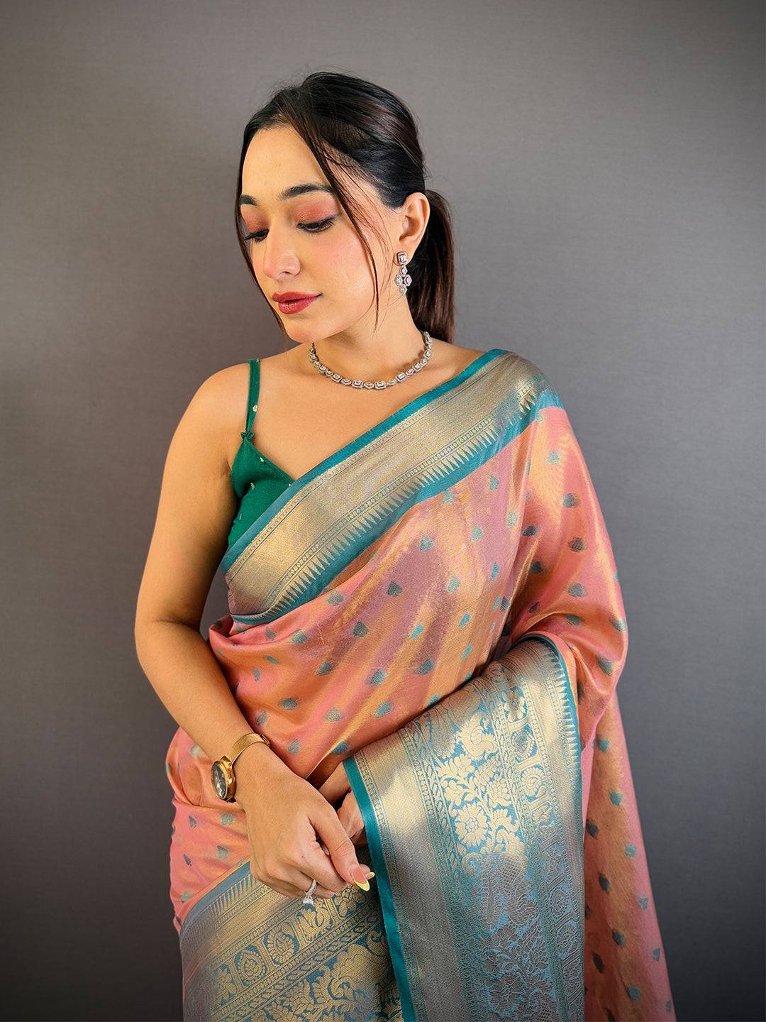 Pink Kanjivaram Zari Tissue Saree