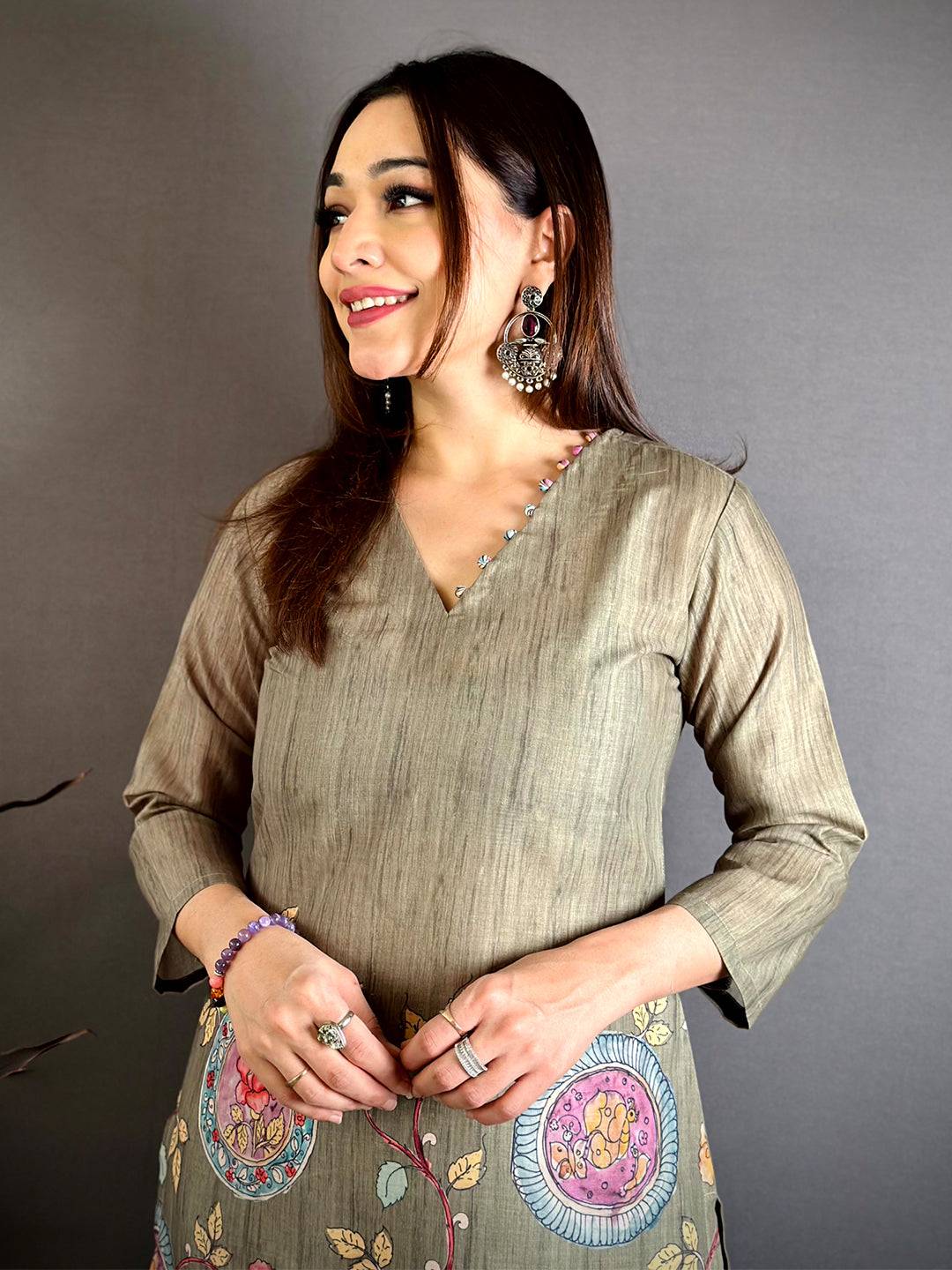 Ethnic Kalamkari Print Mul Kurti