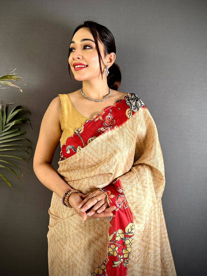 Regal Pen Kalamkari Shibori Cutwork Saree

