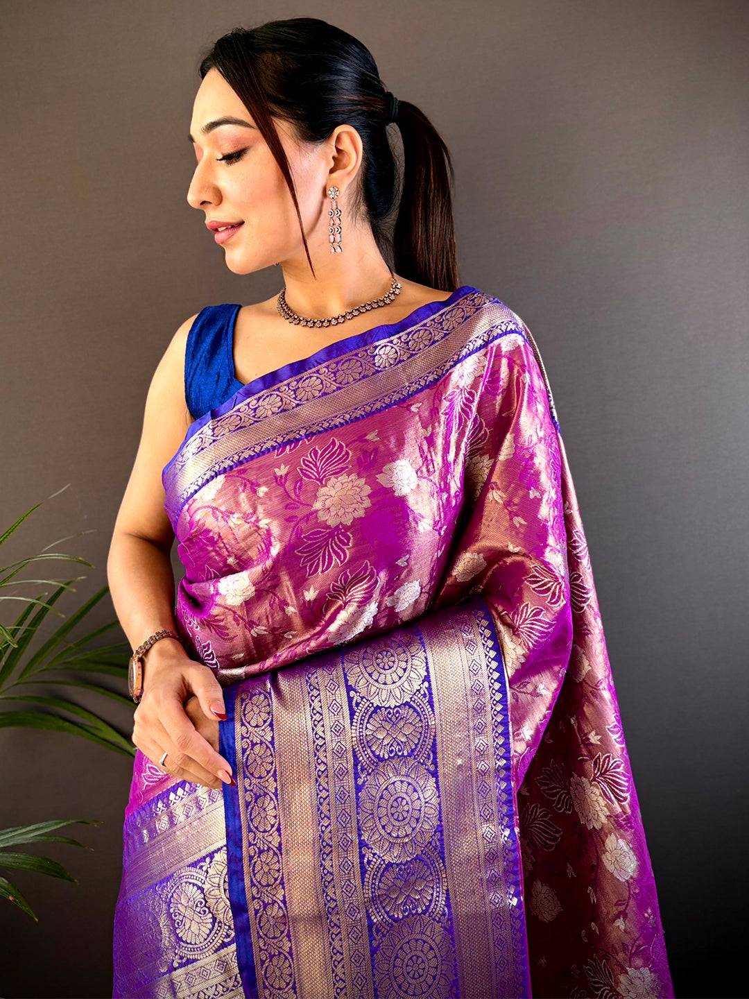 Wine One Gram Gold Tissue Silk Saree
